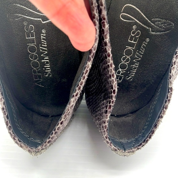 Aerosoles Lantern Leather Wedge Womens 7.5 M Gray Snake Comfort Ballet Classic - Picture 14 of 17